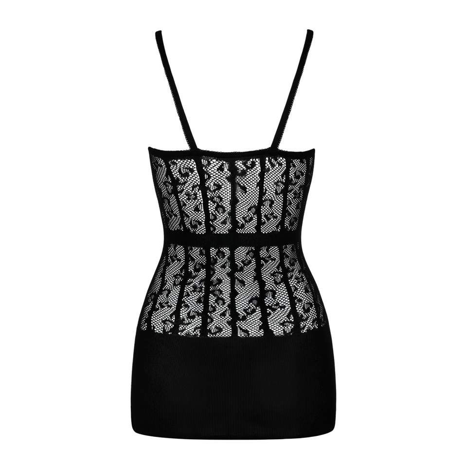 Czarna sukienka Obsessive D605 w cętki i paseczki 