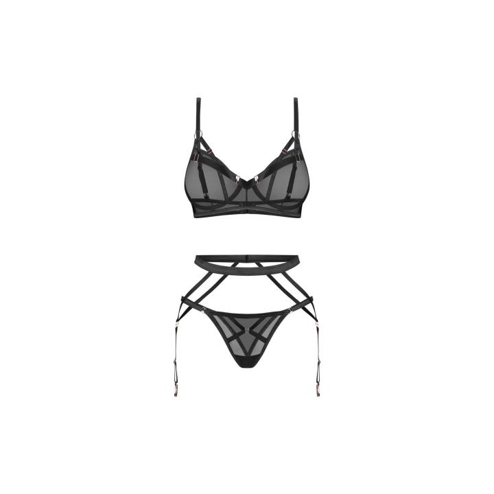 Czarny klasyczny komplet z pasem do pończoch Obsessive Euridia