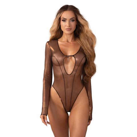 Eleganckie body z długim rękawem i złotym połyskiem Obsessive Soranna