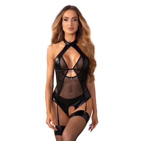 Kuszące czarne otwarte body Dominna Obsessive