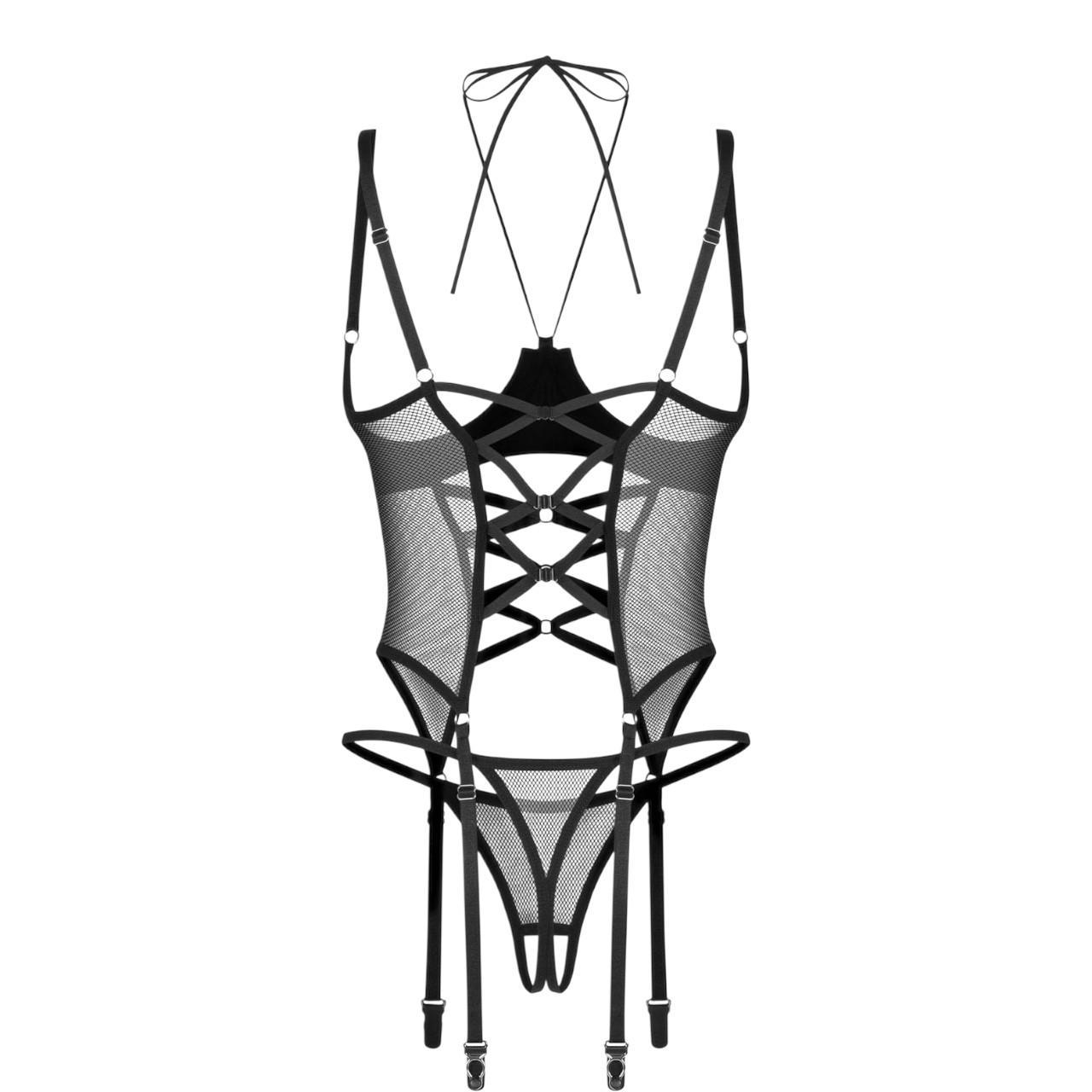 Połyskujący otwarty gorset i stringi Dominna Obsessive