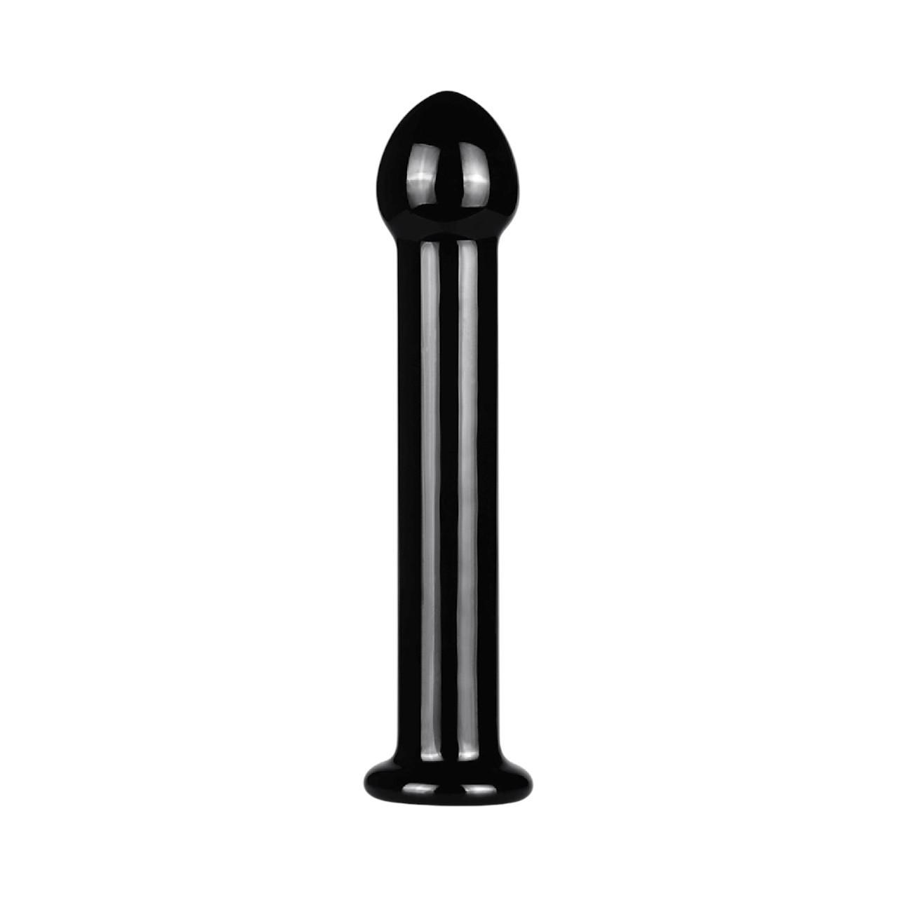Eleganckie czarne szklane dildo z gładką główką- 17,7cm