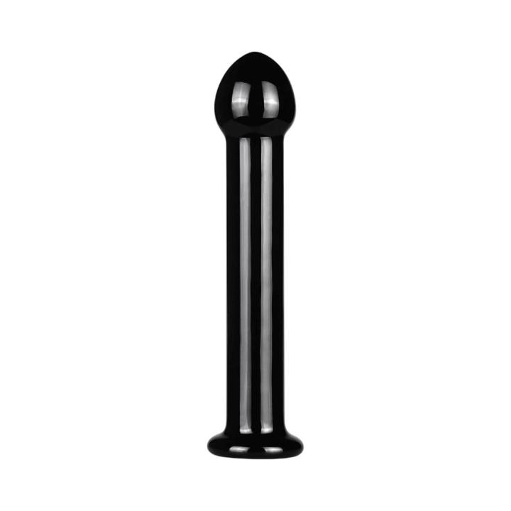 Eleganckie czarne szklane dildo z gładką główką- 17,7cm