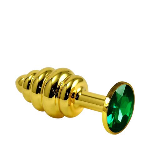 Luksusowy spiralny korek analny z zielonym kryształkiem- 2,9cm