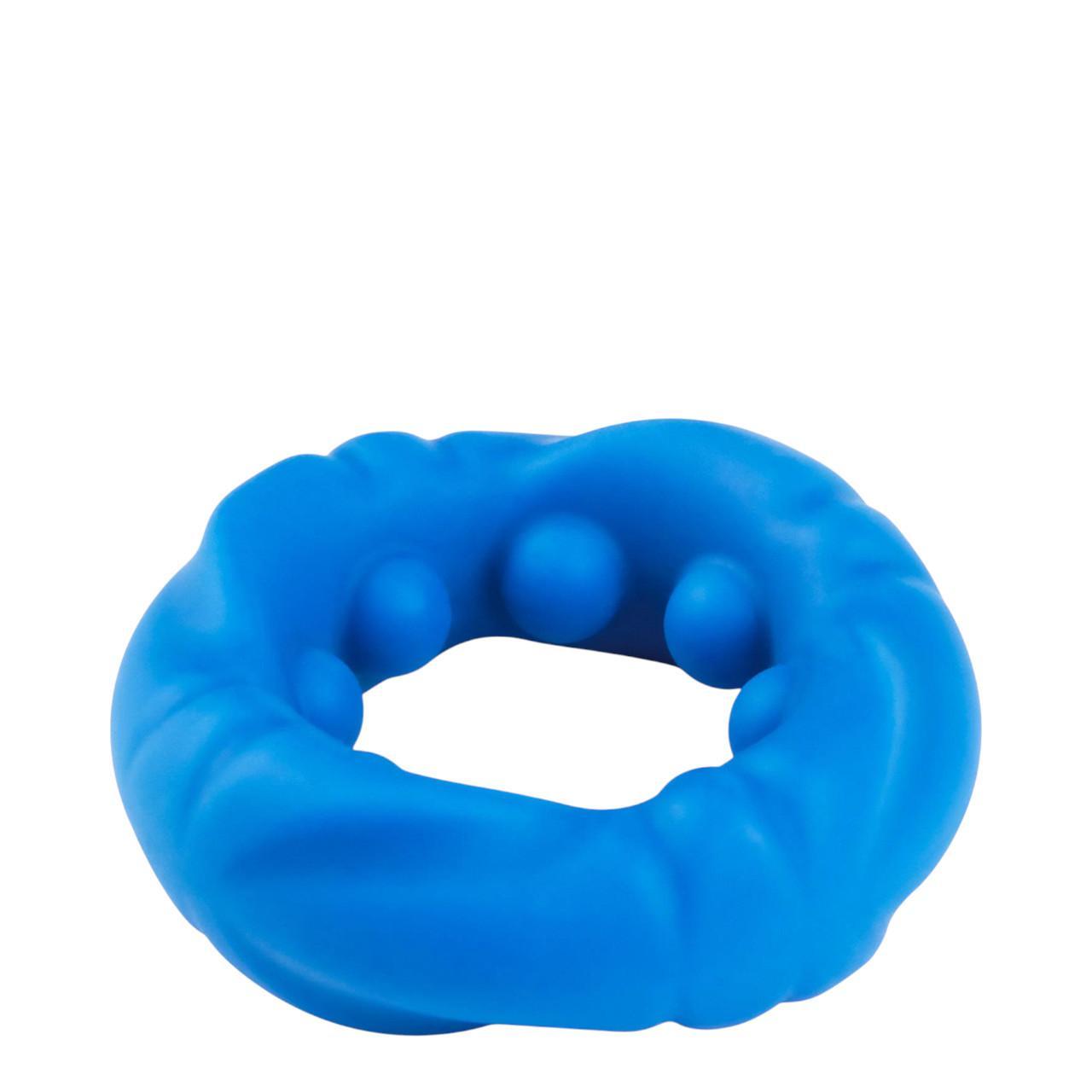 Niebieski silikonowy pierścień erekcyjny wypustkami i żebrami