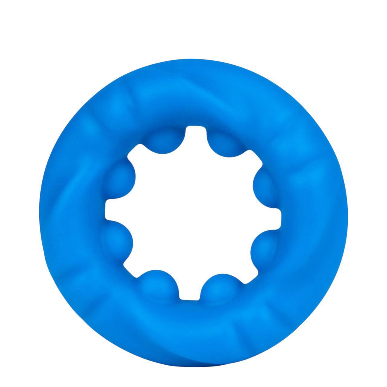 Niebieski silikonowy pierścień erekcyjny wypustkami i żebrami