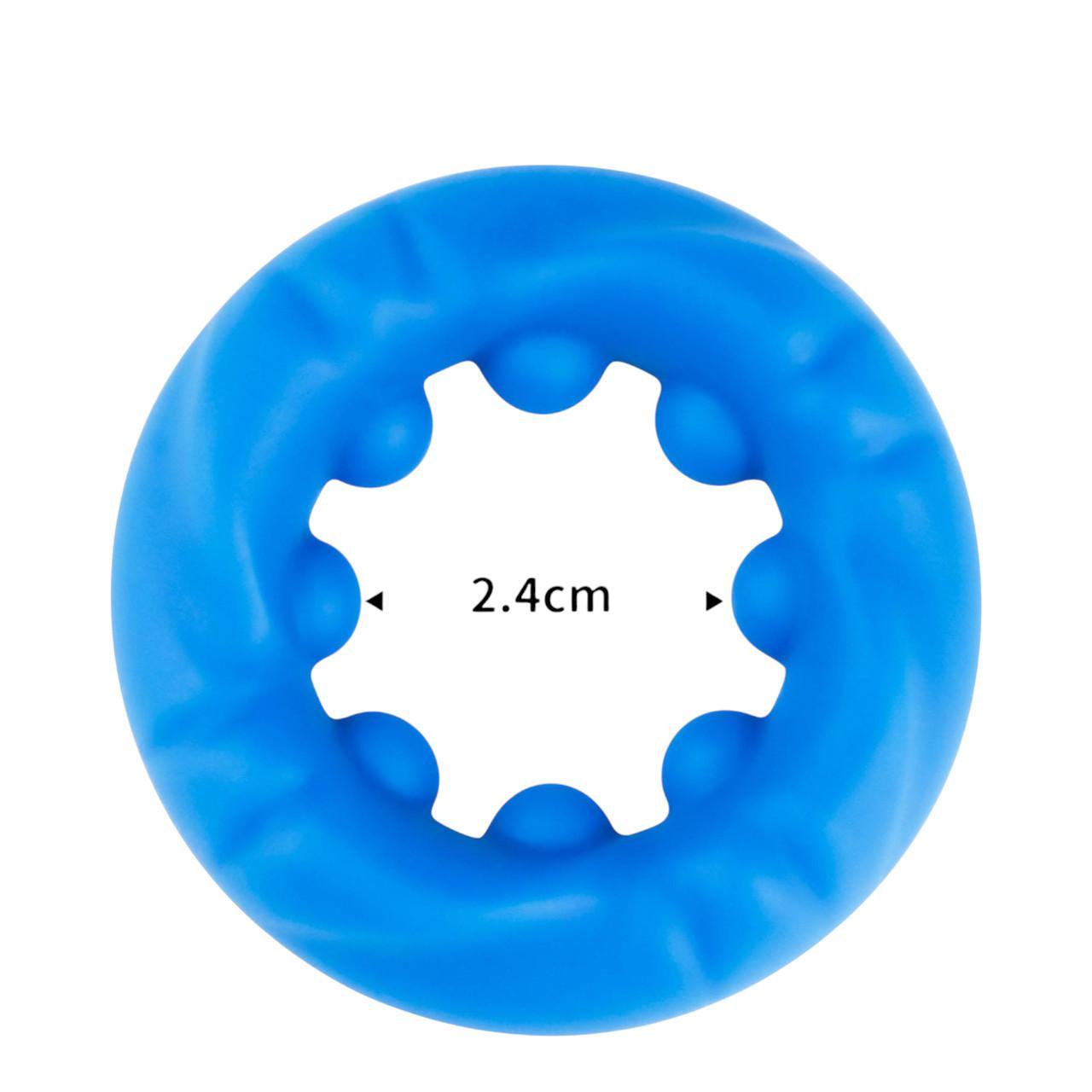 Niebieski silikonowy pierścień erekcyjny wypustkami i żebrami