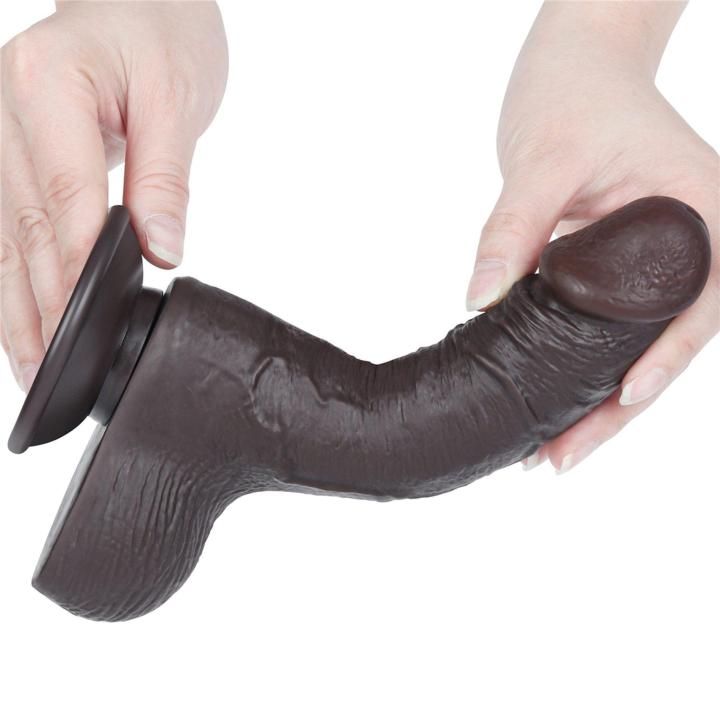 Realistyczne dildo z przyssawką i jądrami z ruchomą skórką- 19,5cm