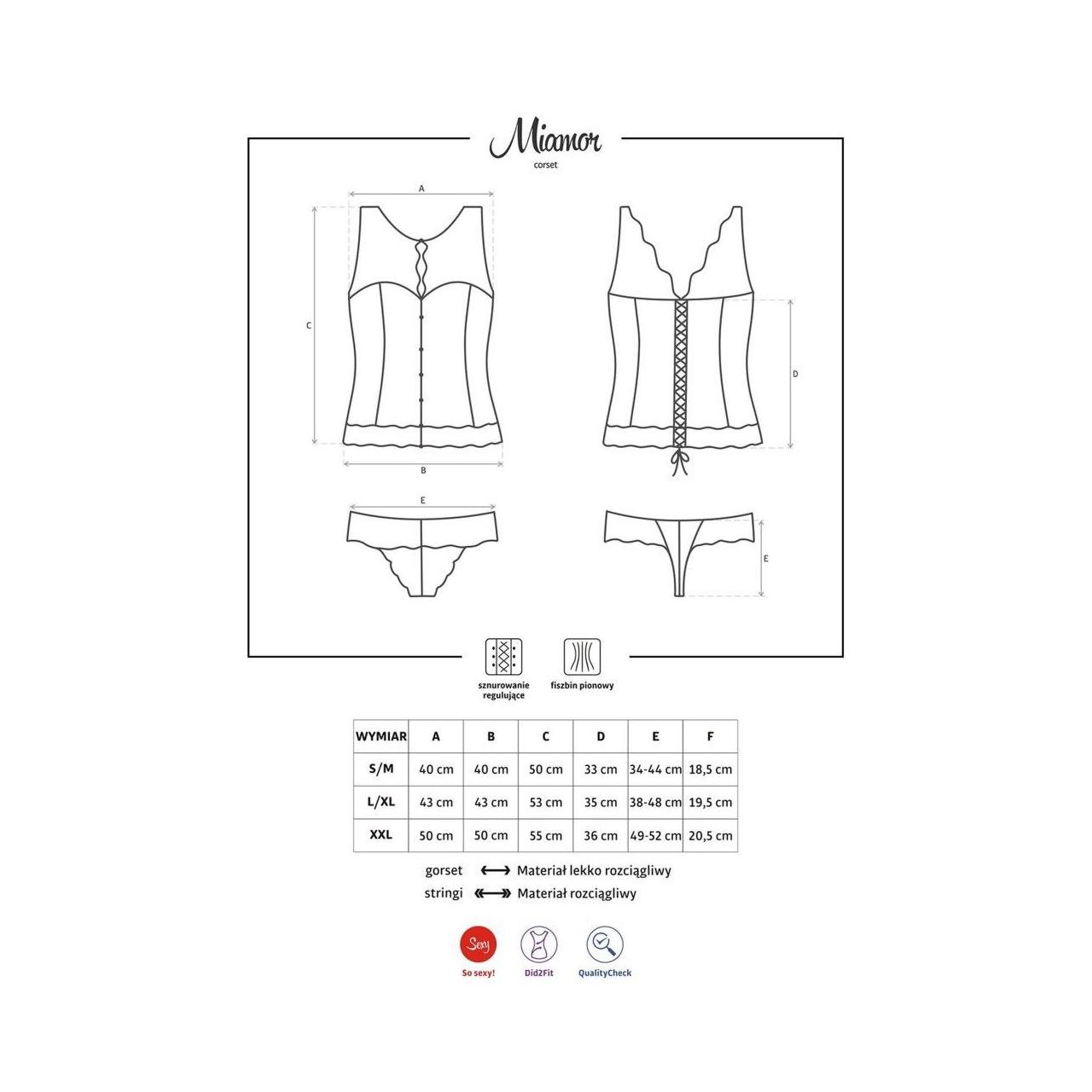 Koronkowy gorset ze stringami Obsessive Miamor