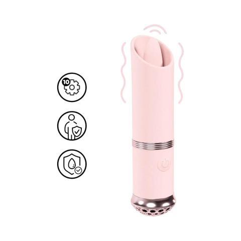 Mini wibrator w kształcie szminki z języczkiem - 10 funkcji wibracji