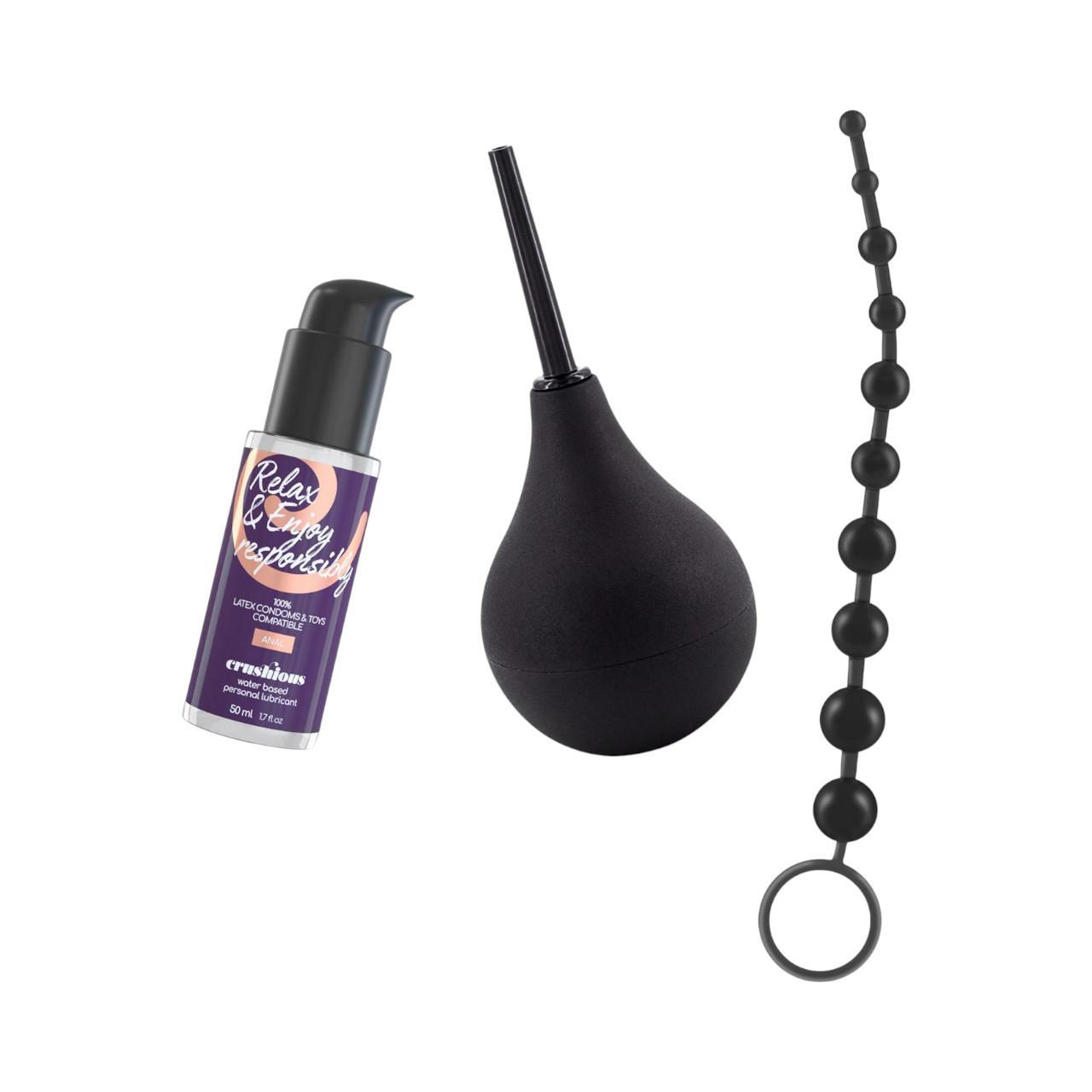 Zestaw do higieny analnej 3w1: Gruszka + Lubrykant + Łańcuszek analny z 10 perełkami