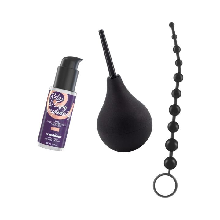 Zestaw do higieny analnej 3w1: Gruszka + Lubrykant + Łańcuszek analny z 10 perełkami