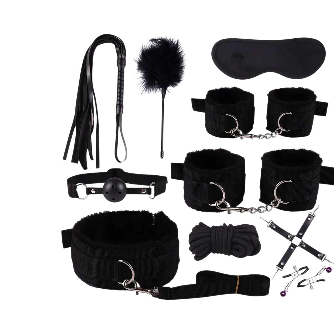 Zestaw do bondage w kolorze czarnym- 10 elementów