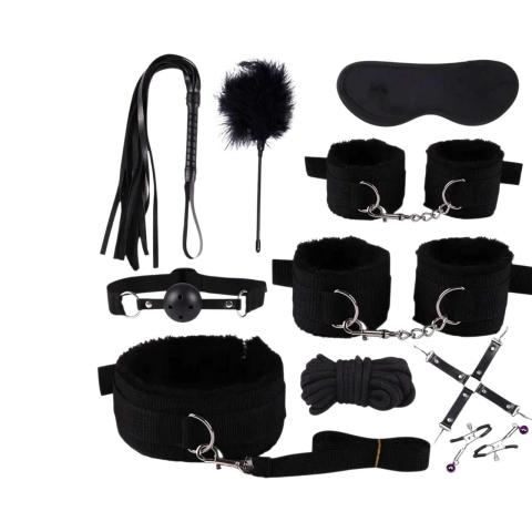 Zestaw do bondage w kolorze czarnym- 10 elementów