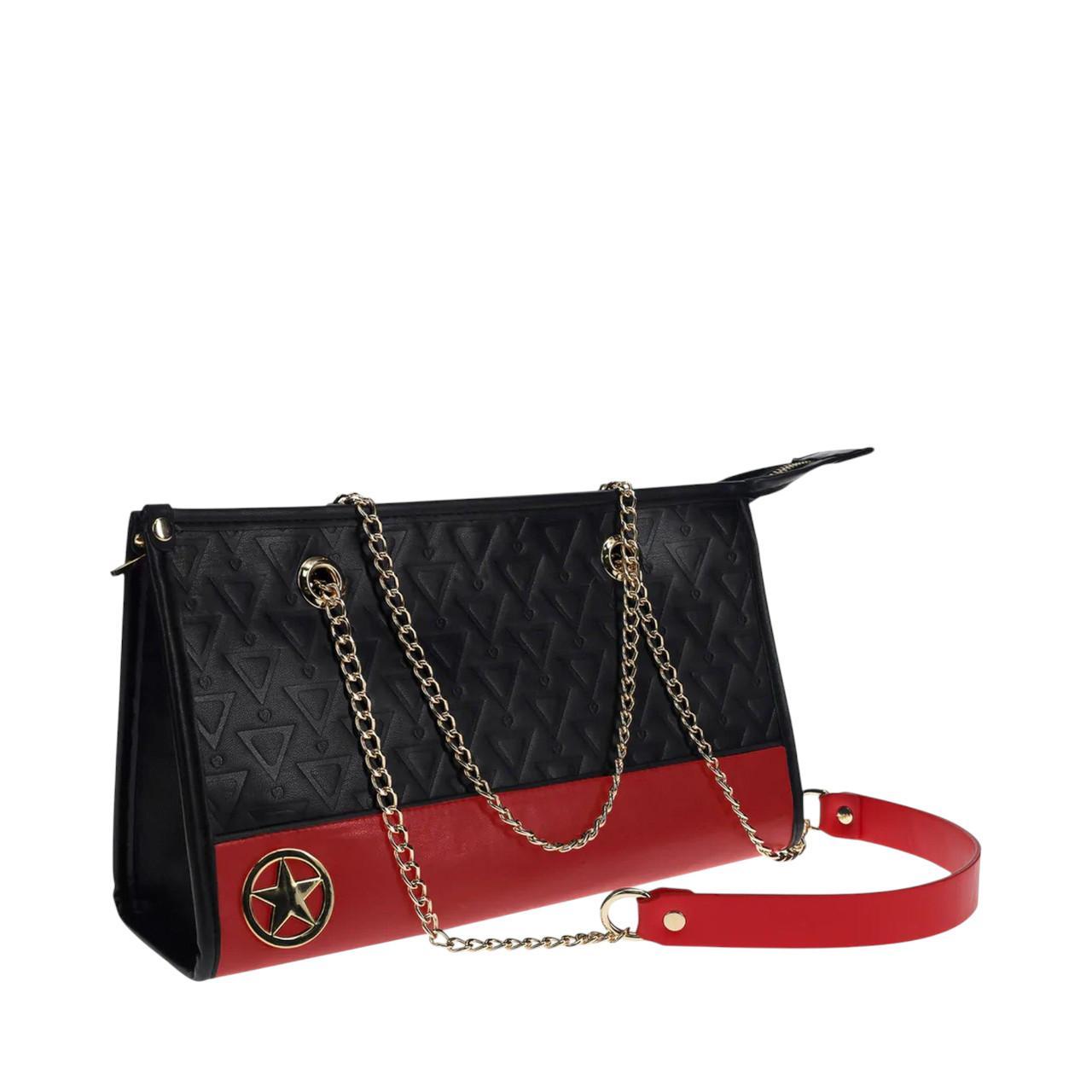 Luksusowy zestaw BDSM dla wymagających w kolorze czarno-czerwonym, zapakowany w elegancką torebkę