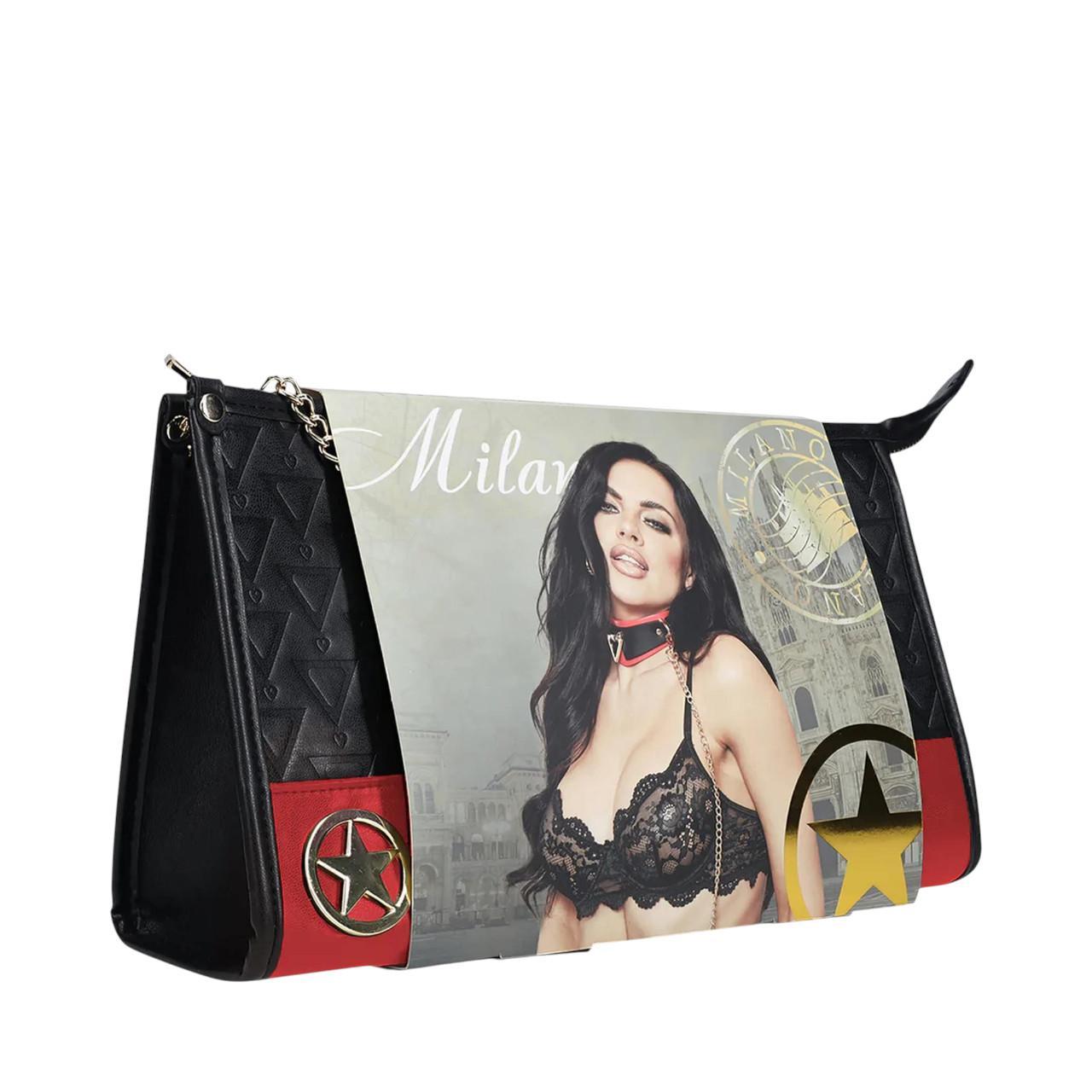 Luksusowy zestaw BDSM dla wymagających w kolorze czarno-czerwonym, zapakowany w elegancką torebkę