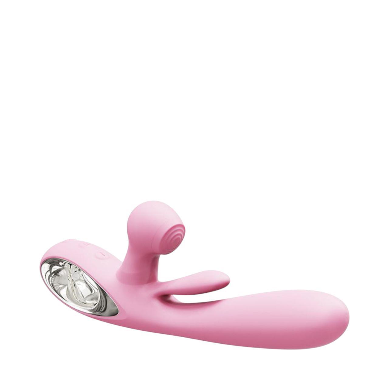 Wielofunkcyjny różowy wibrator z podwójną stymulacją – 15 trybów, ruch góra-dół i cykliczne uderzenia