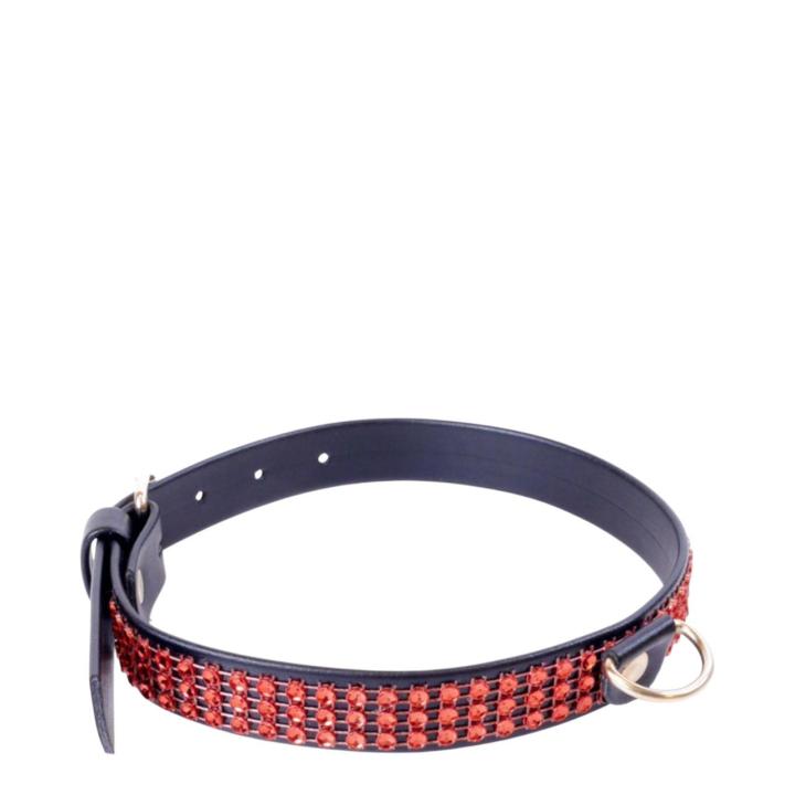 Ekskluzywna obroża z kryształkami w kolorze czeronym - 2cm