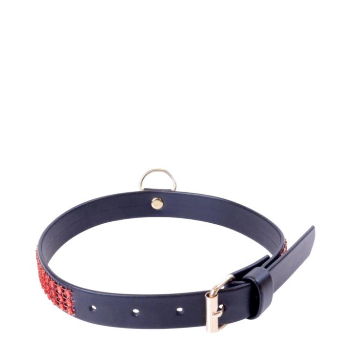 Ekskluzywna obroża z kryształkami w kolorze czeronym - 2cm