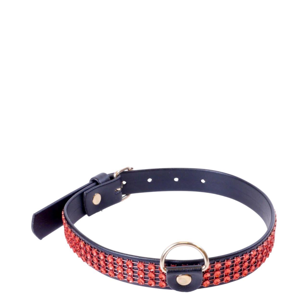 Ekskluzywna obroża z kryształkami w kolorze czeronym - 2cm