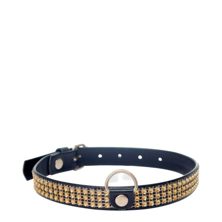 Ekskluzywna obroża z kryształkami w kolorze złotym - 2cm