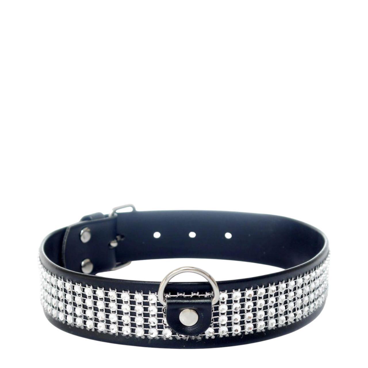 Ekskluzywna obroża z kryształkami w kolorze srebrnym