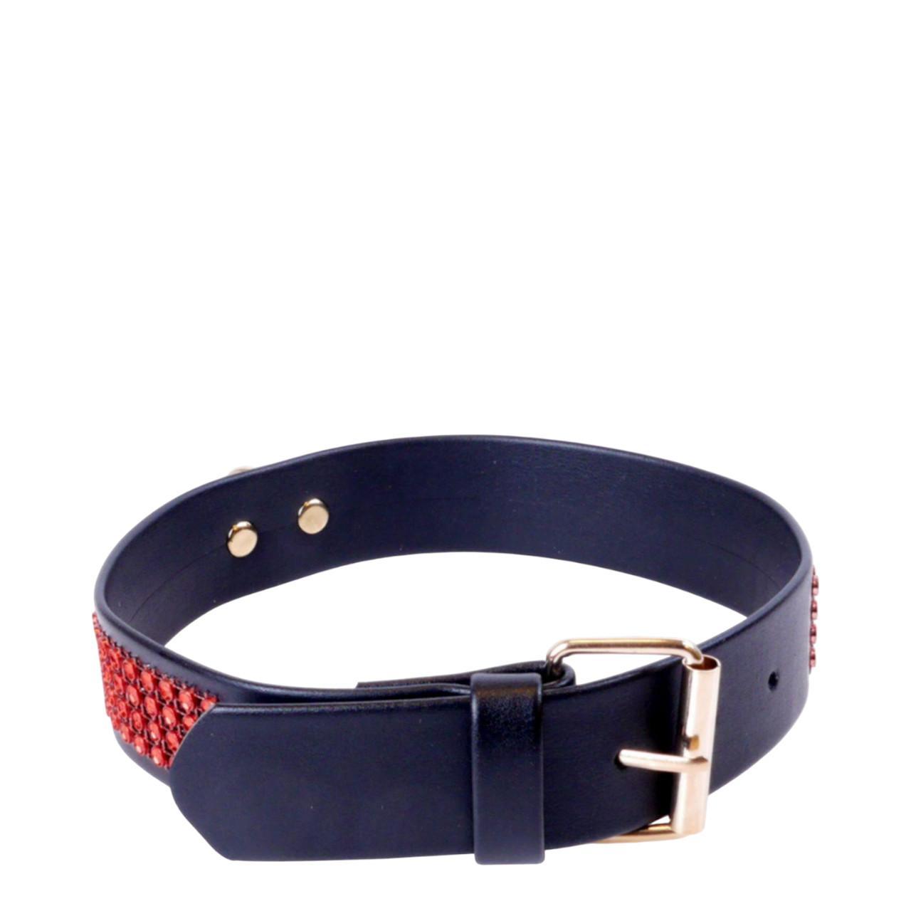 Ekskluzywna obroża z kryształkami w kolorze czerwonym