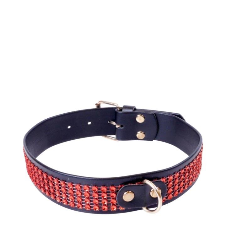 Ekskluzywna obroża z kryształkami w kolorze czerwonym