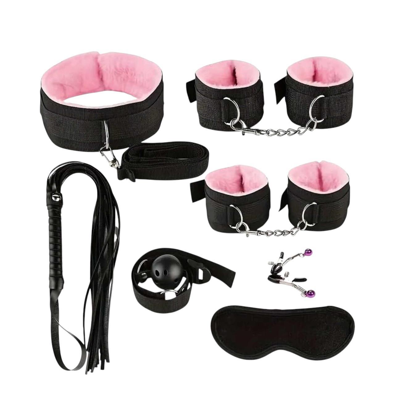 Zestaw do bondage w kolorze czarno-różowym- 8 elementów