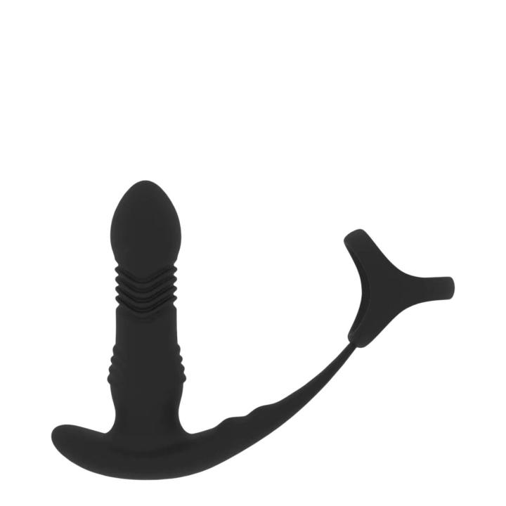 Wibrujący i posuwisty masażer prostaty z pierścieniem na penisa