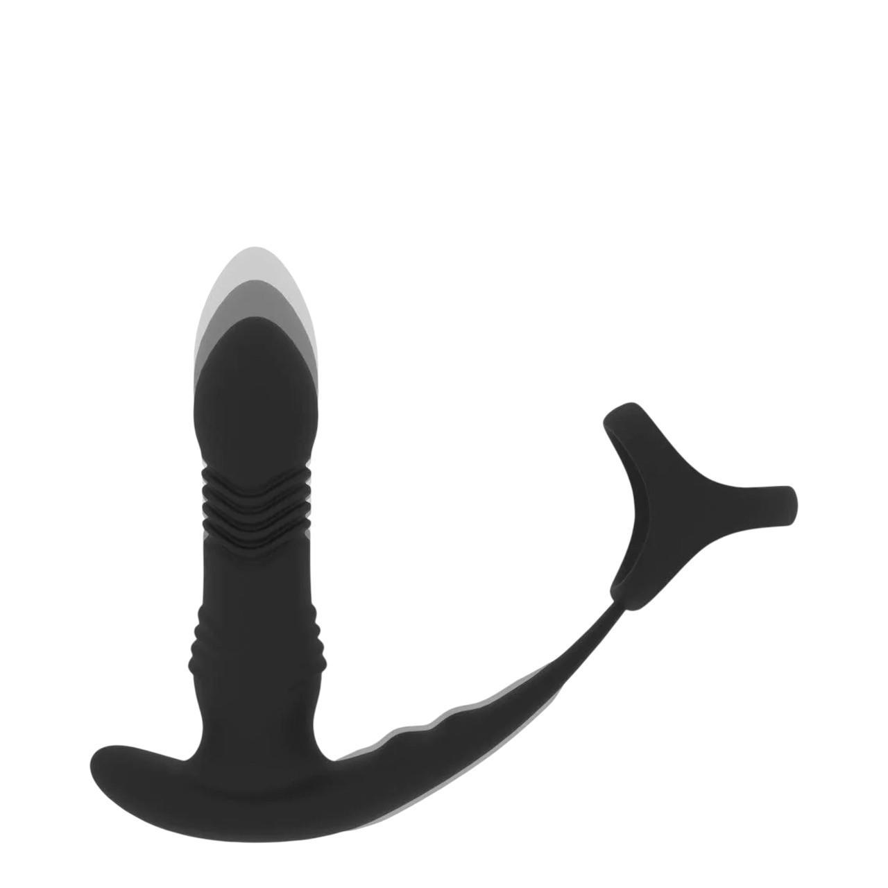 Wibrujący i posuwisty masażer prostaty z pierścieniem na penisa