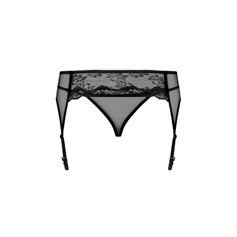 Czarny pas do pończoch Obsessive Charms ze stringami w komplecie