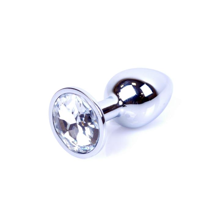 Srebrny stalowy korek analny ze srebrnym kryształkiem - średnica 2,8 cm