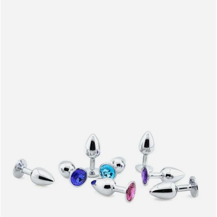 Srebrny stalowy korek analny z błękitnym kryształkiem - średnica 2,8 cm