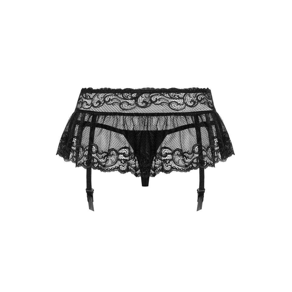 Koronkowy pas do pończoch Obsessive 830-GAR-1 w czarnym kolorze + stringi
