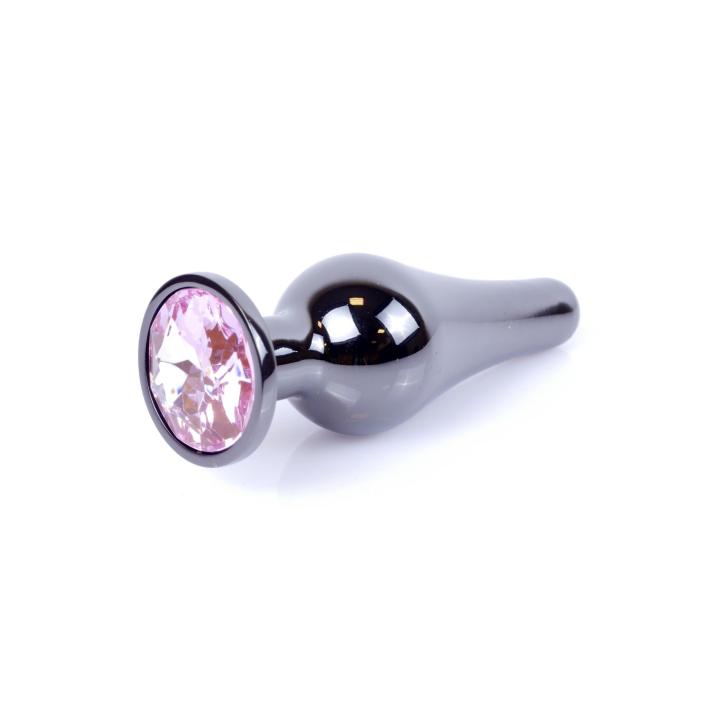 Dłuższy dymiony korek analny zakończony kryształkiem jasno różowym- średnica 3 cm