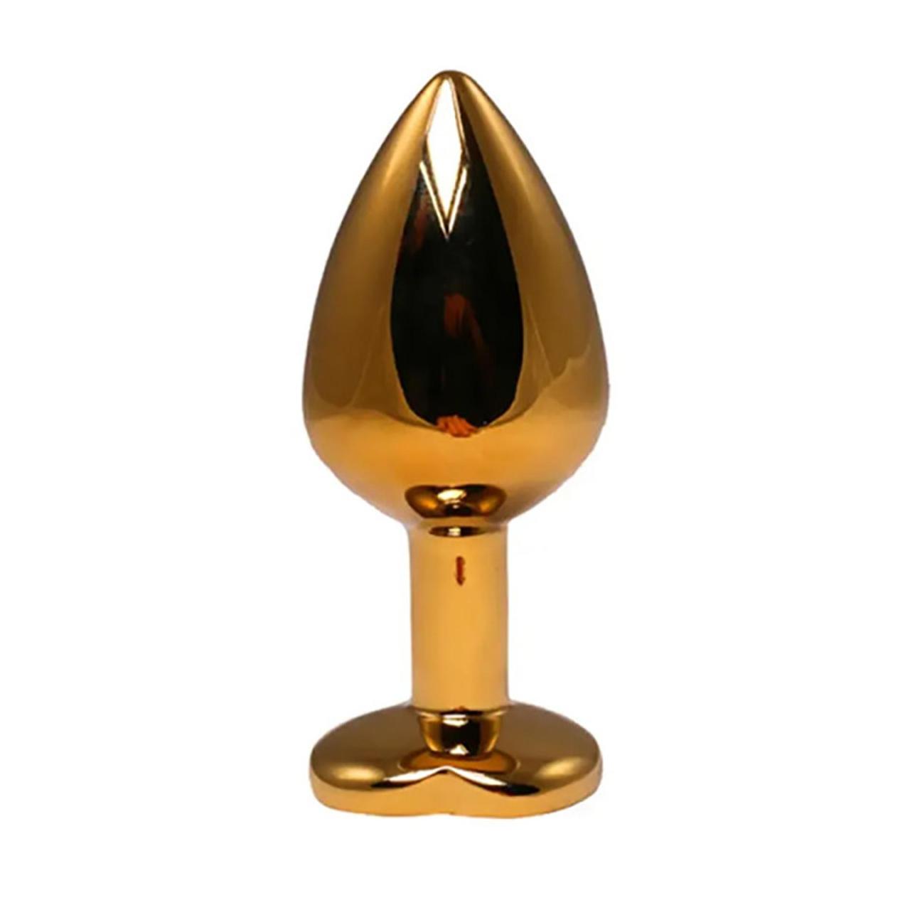 Średni korek analny metalowy w kształcie serca z różowym kryształem