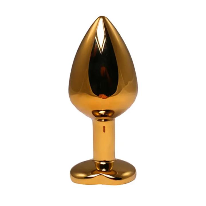 Średni korek analny metalowy w kształcie serca z różowym kryształem