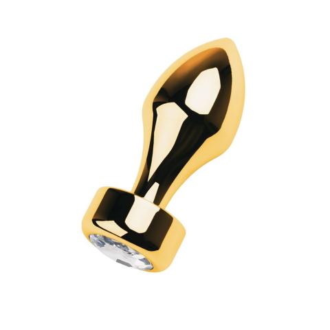 Złoty korek analny w kształcie pocisku z białym kryształem- 9,5 cm