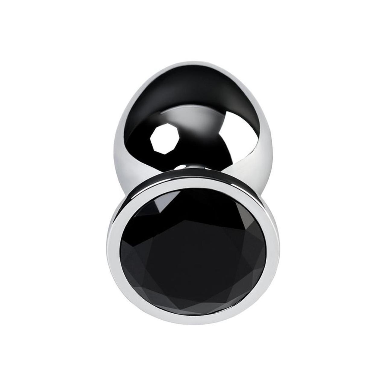 Srebrny metalowy korek analny z czarnym kryształkiem- długość 9,5 cm