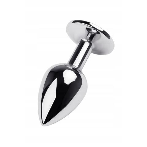 Srebrny metalowy korek analny z niebieskim kryształkiem- długość 9,5 cm