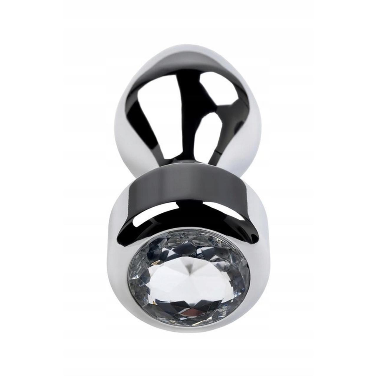 Srebrny korek analny w kształcie pocisku ze srebrnym kryształem- 9,5 cm