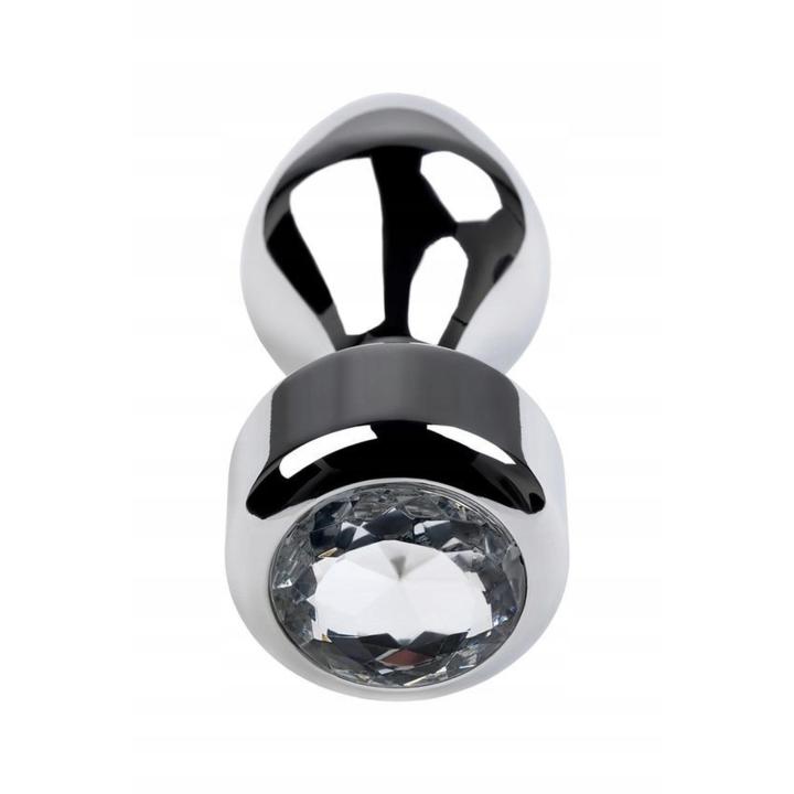 Srebrny korek analny w kształcie pocisku ze srebrnym kryształem- 9,5 cm