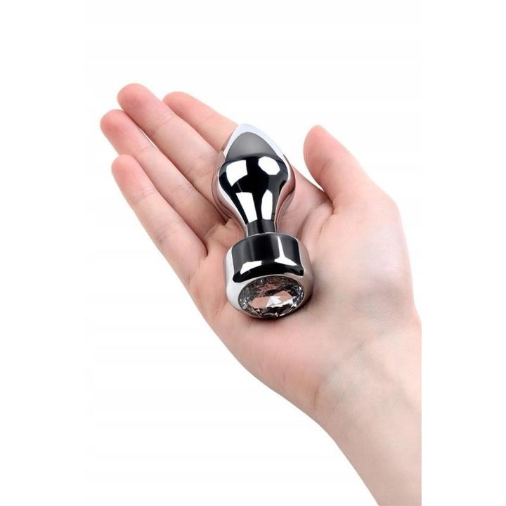 Srebrny korek analny w kształcie pocisku ze srebrnym kryształem- 9,5 cm