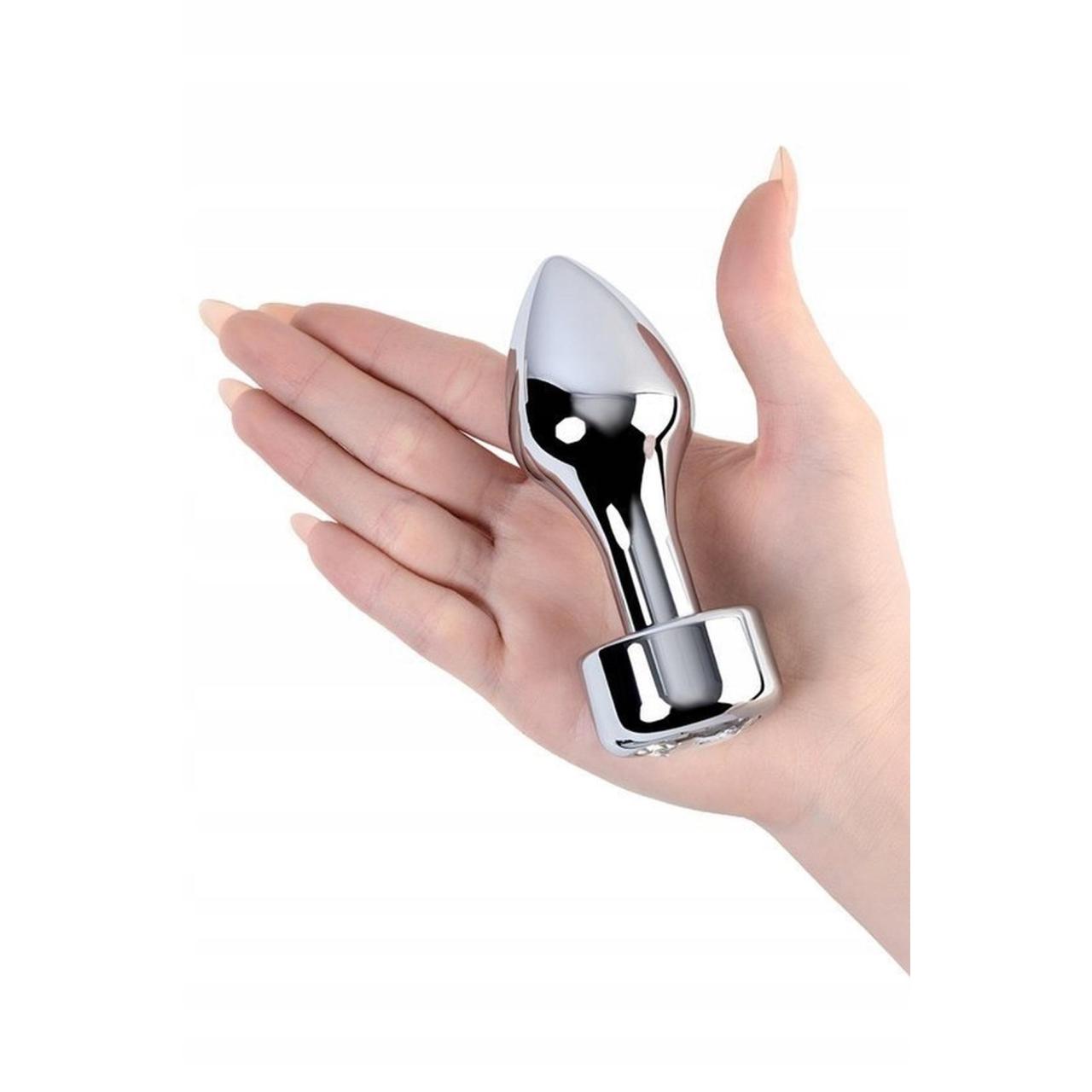 Srebrny korek analny w kształcie pocisku ze srebrnym kryształem- 10,8 cm