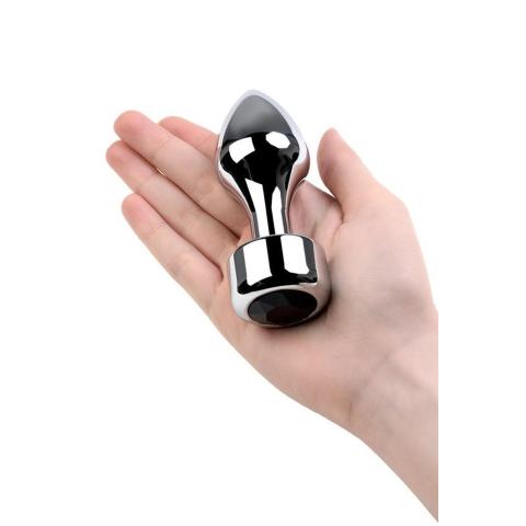 Srebrny korek analny w kształcie pocisku z czarnym kryształem- 10,8 cm