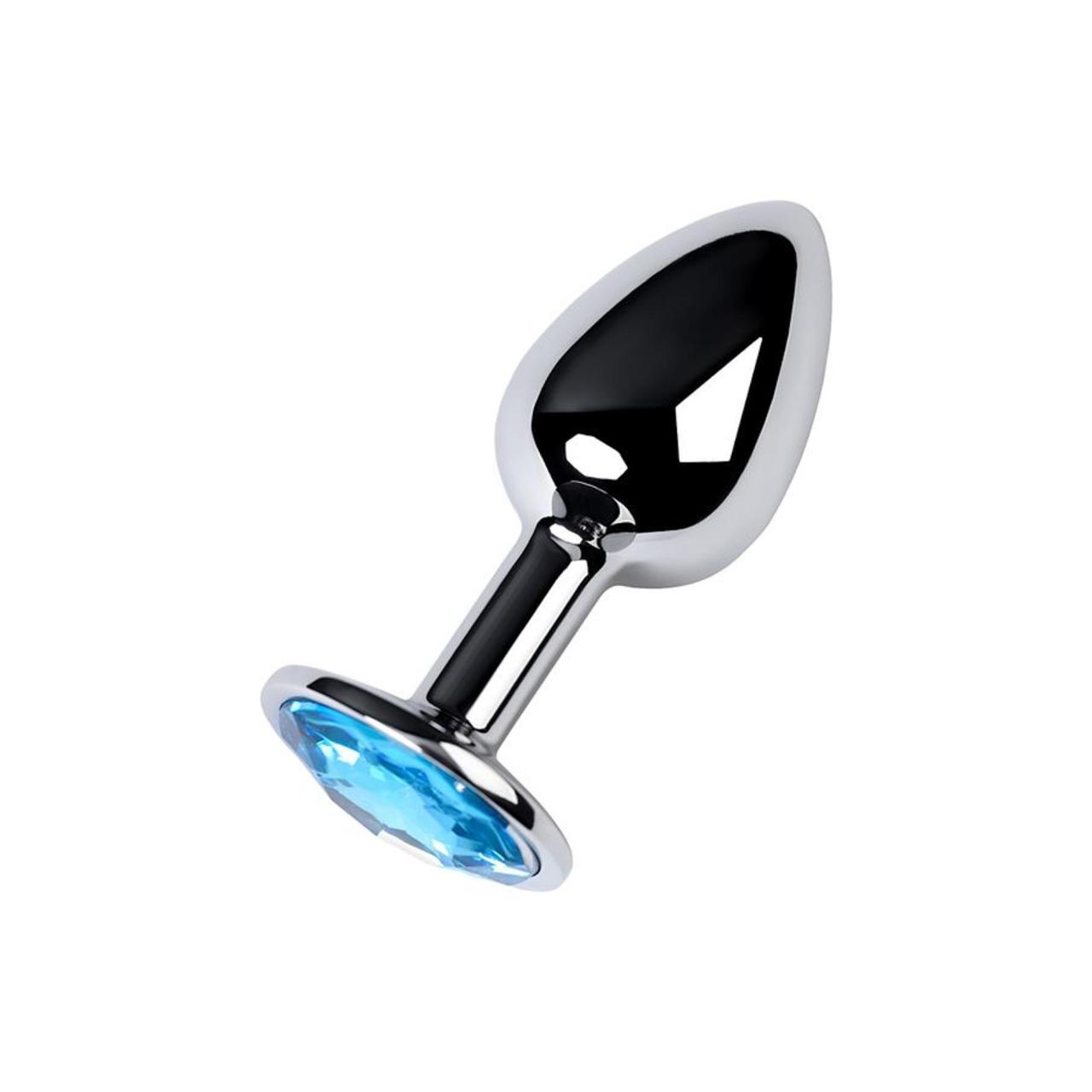 Mały srebrny korek analny z błękitnym kryształkiem- średnica 2,8cm