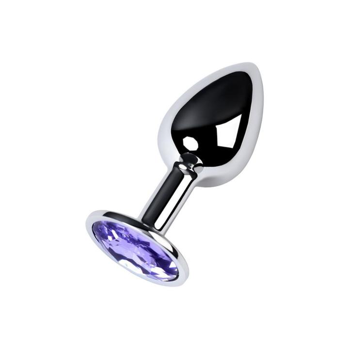 Mały srebrny korek analny z fioletowym kryształkiem- średnica 2,8cm