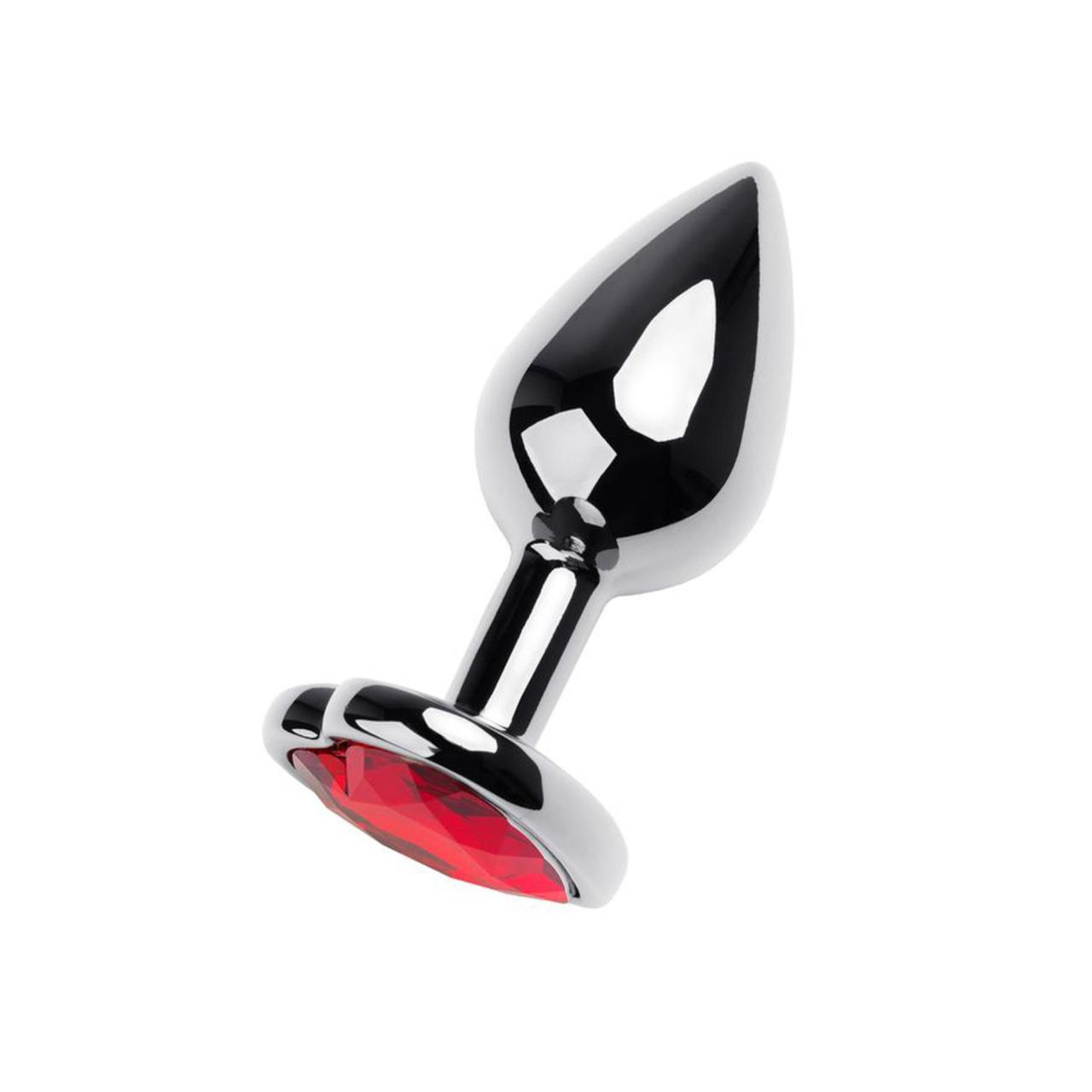 Mały srebrny korek analny z kryształkiem serce - czerwonym