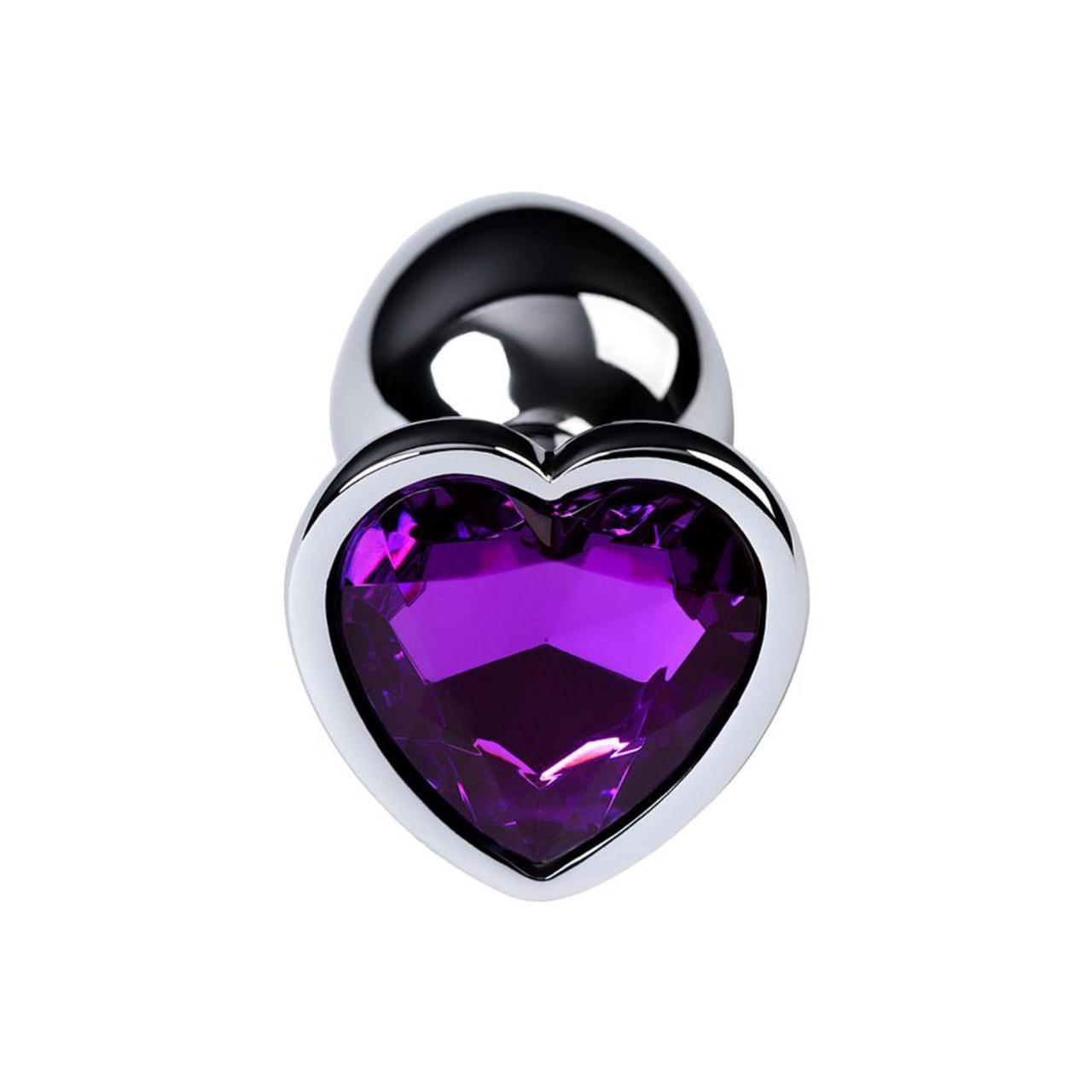 Mały srebrny korek analny z krysztaiem serce - fioletowym